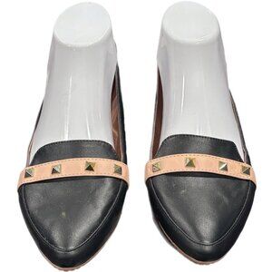 Womens Black & Pink Flats With Studded Strap Size 37